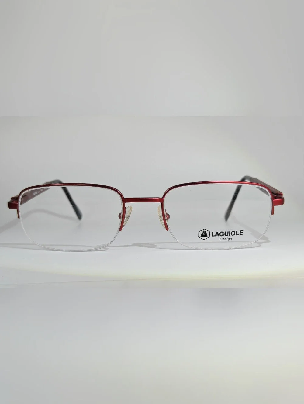 Laguiole. Elian. Red Semi-Rimless Eyeglass Frames. Unisex.